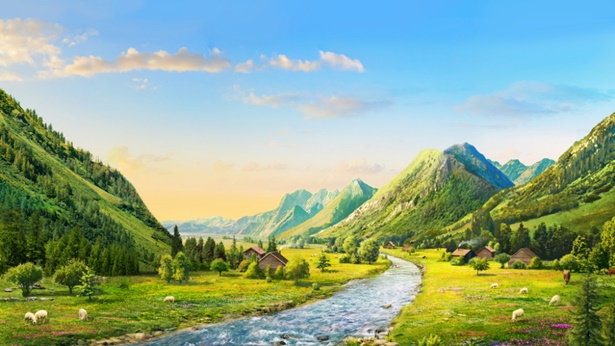 第2の物語：大きな山、小川、強風、そして巨大な波